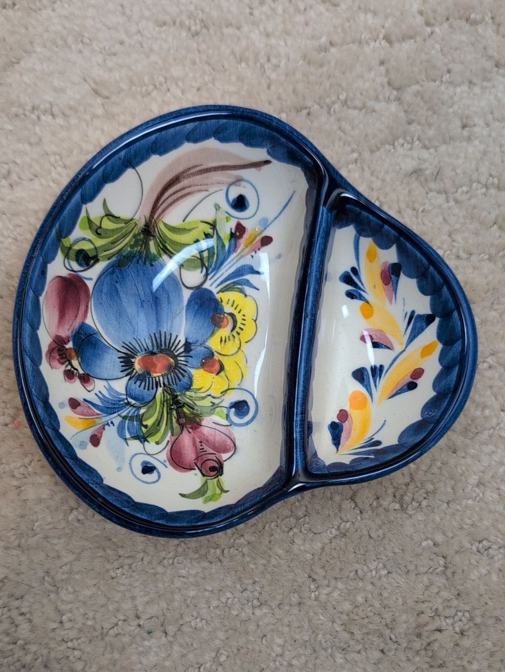 Faireal Portuguese Hand-Painted Floral Ceramic Olive Dish Vintage